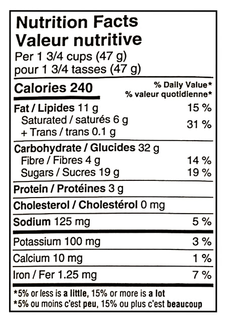 Nutrition facts label for REESE'S Popcorn With Chocolatey Drizzle And Peanut Butter Creme - 481g/16.9 oz