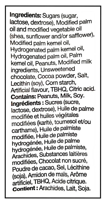 Reese's Valentine's Day Peanut Butter Hearts, 161g/5.7 oz. - Ingredients Label