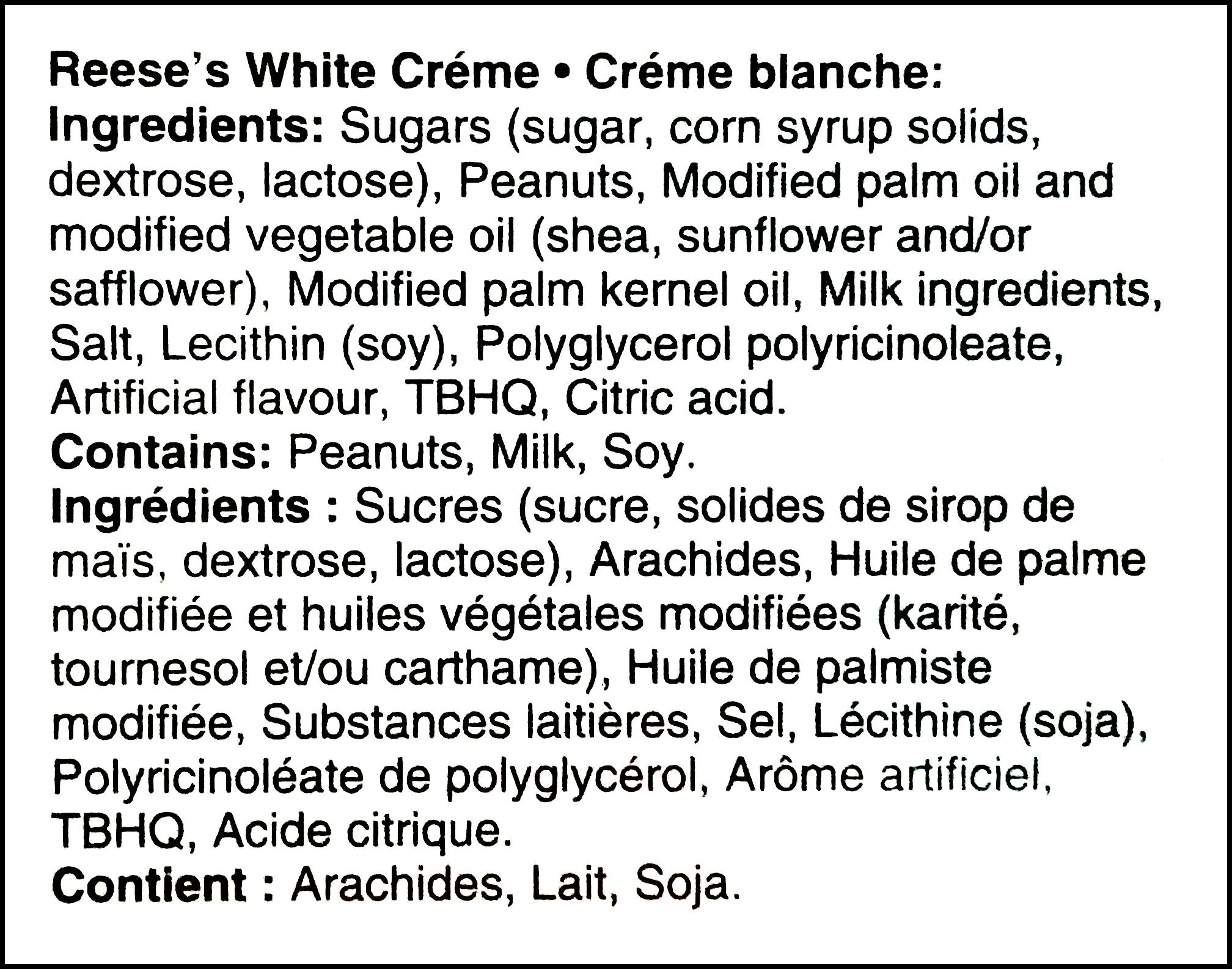 Reese's Lovers Miniatures, Milk, White & Dark Chocolate Peanut Butter Cups 158g/5.6 oz. Gift Box - Ingredients Reese's White Creme