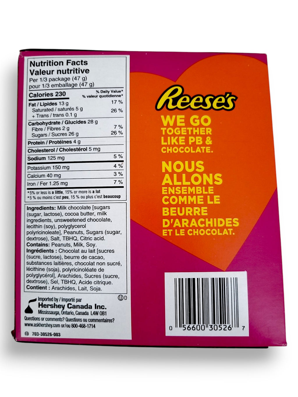 Reese's Valentine's Day Milk Chocolate & Peanut Butter Heart, 141g/5 oz. - Back Of Package