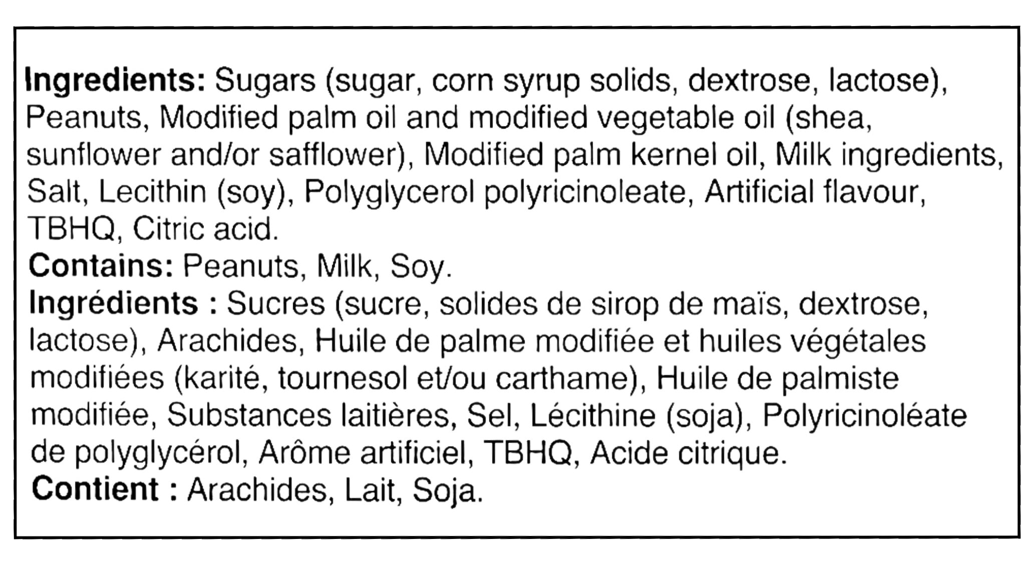 REESE'S Miniatures Peanut Butter Cup, White Chocolate Candy, 185g/6.5 oz Bag - Ingredients Label