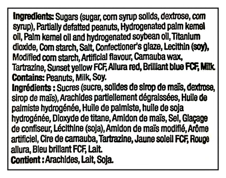 List of ingredients for Reese Pieces, Mini perfect for baking, 270g/9.5 oz with a black border.