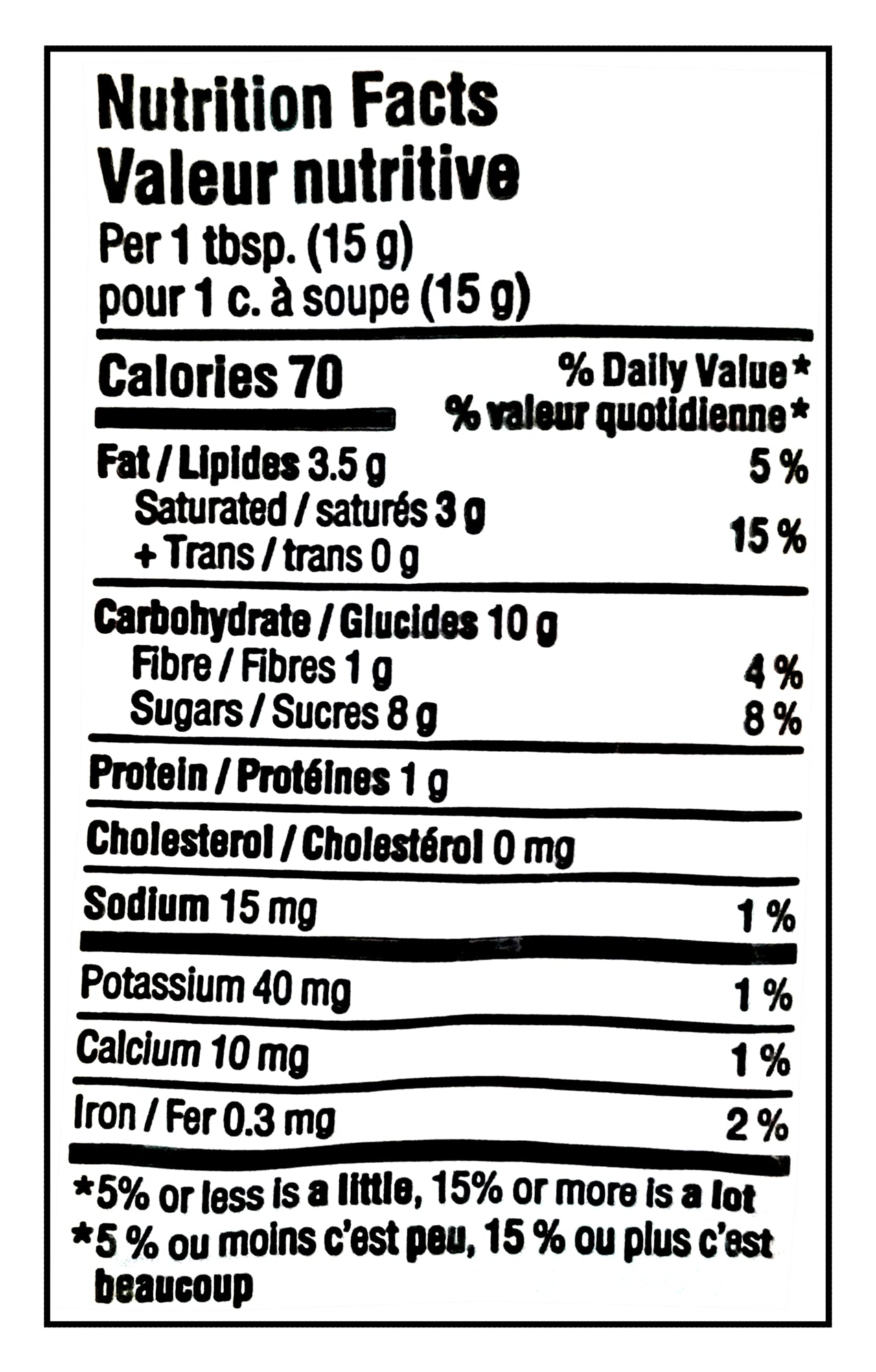 Nutrition facts label for Reese Pieces Mini, perfect for baking, 270g with black text on a white background