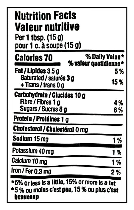 Nutrition facts label for Reese Pieces Mini, perfect for baking, 270g with black text on a white background