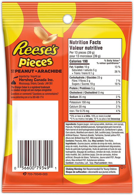 Reese's Pieces Peanut Peg Bag, 104g/3.7oz. Bag back Side