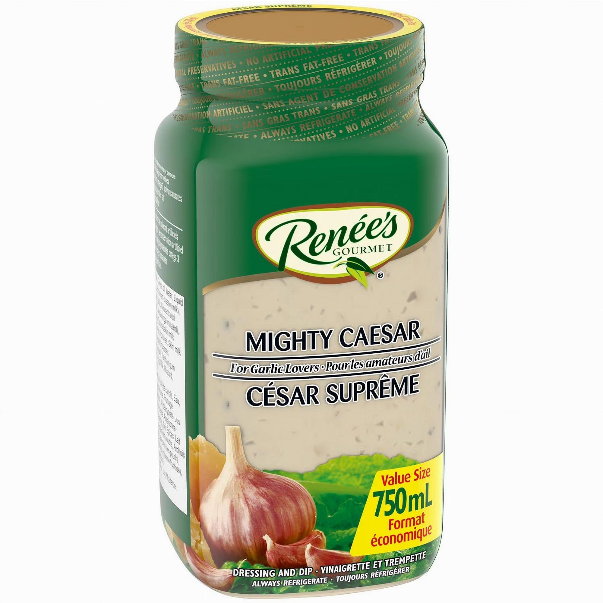 Jar of Renee's Gourmet Mighty Caesar dressing 750ml on a white background