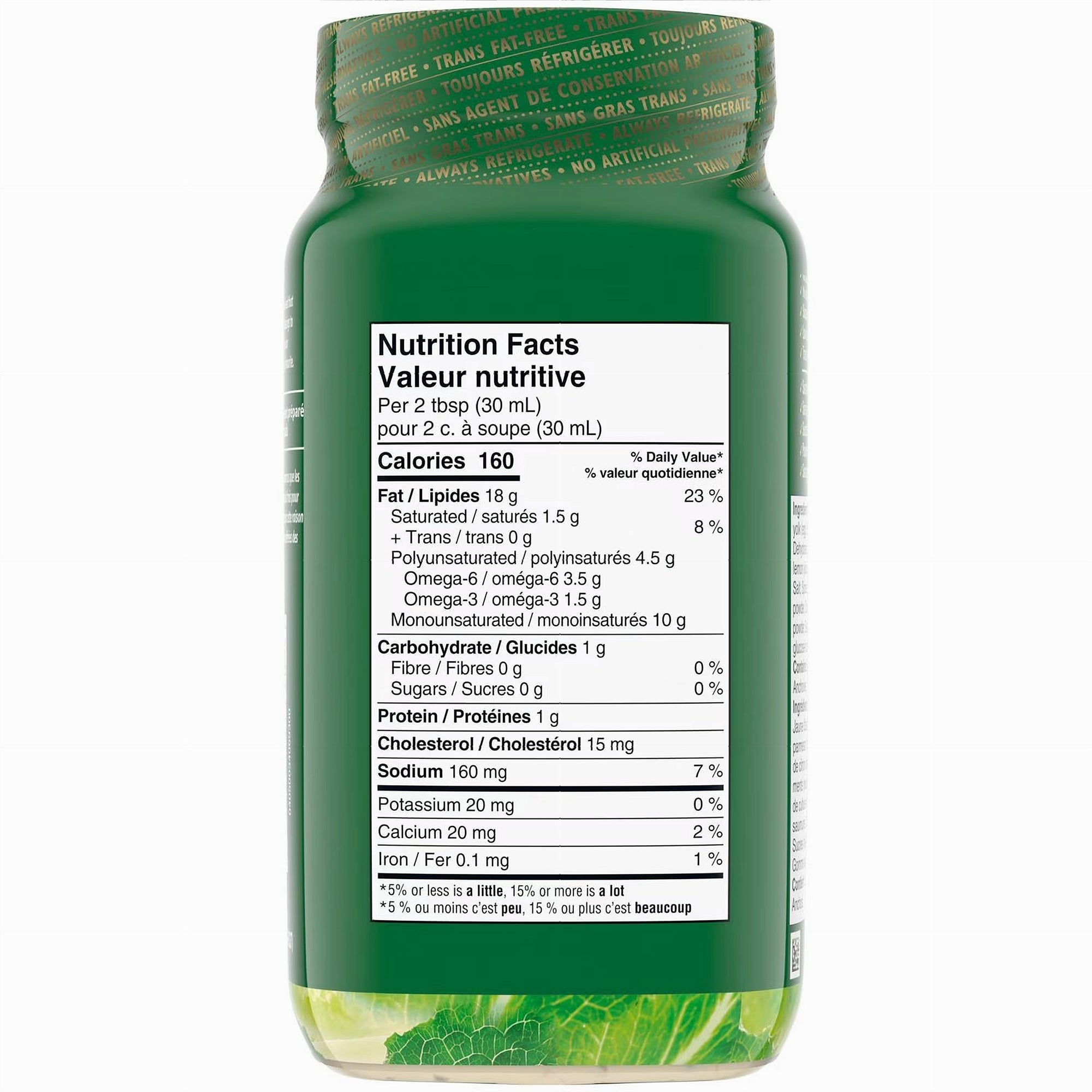 Green Renee's Gourmet Garlic Mighty Caesar Dressing And Dip 750ml bottle with nutrition facts label on a white background