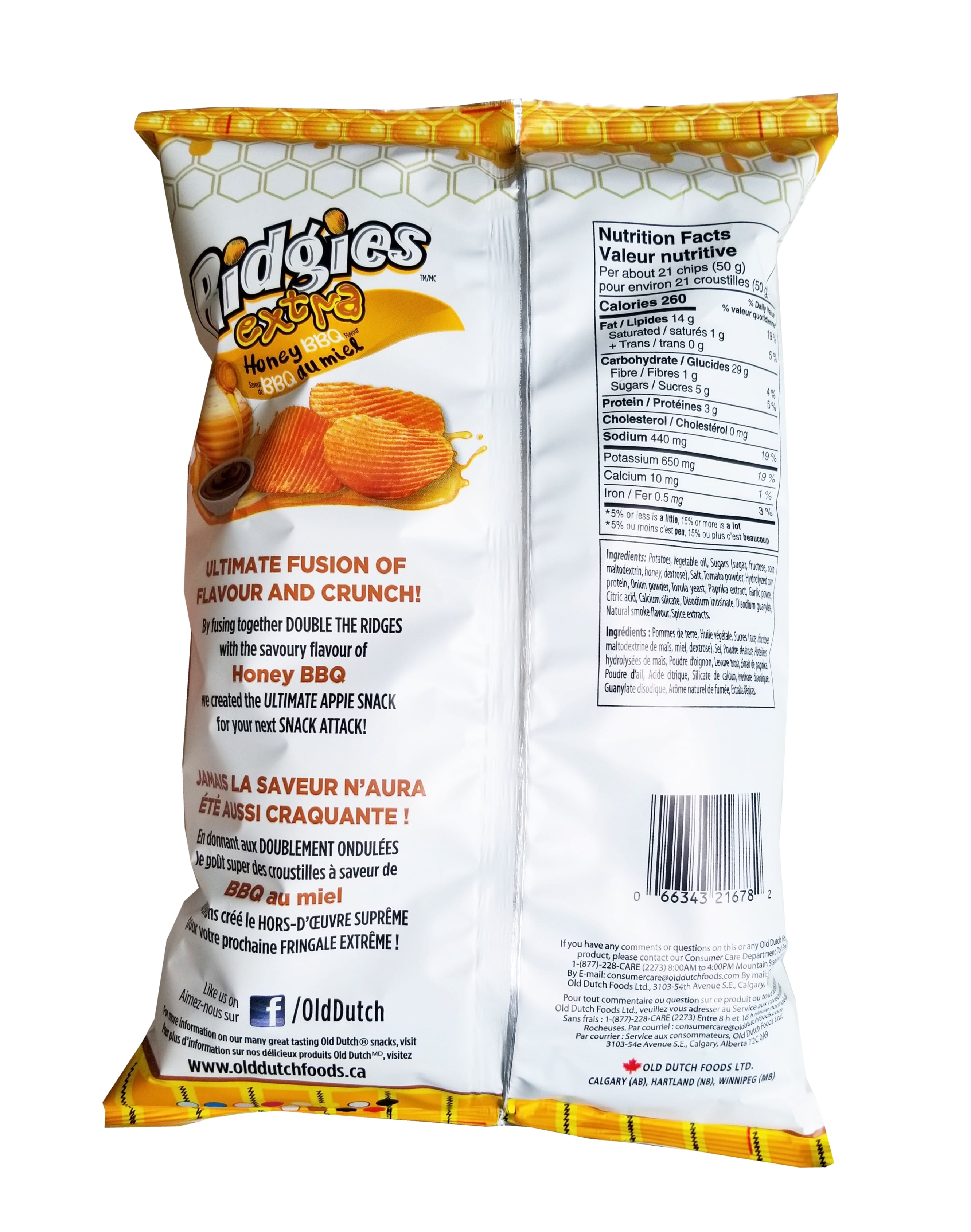 Old Dutch Ridgies Extra Honey BBQ Chips, 200g/7 oz