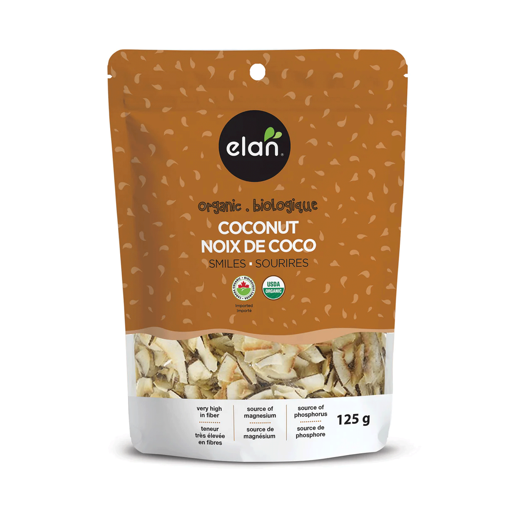 ELAN Organic Coconut Smiles, 125g/4.4 oz., Bag, front of bag