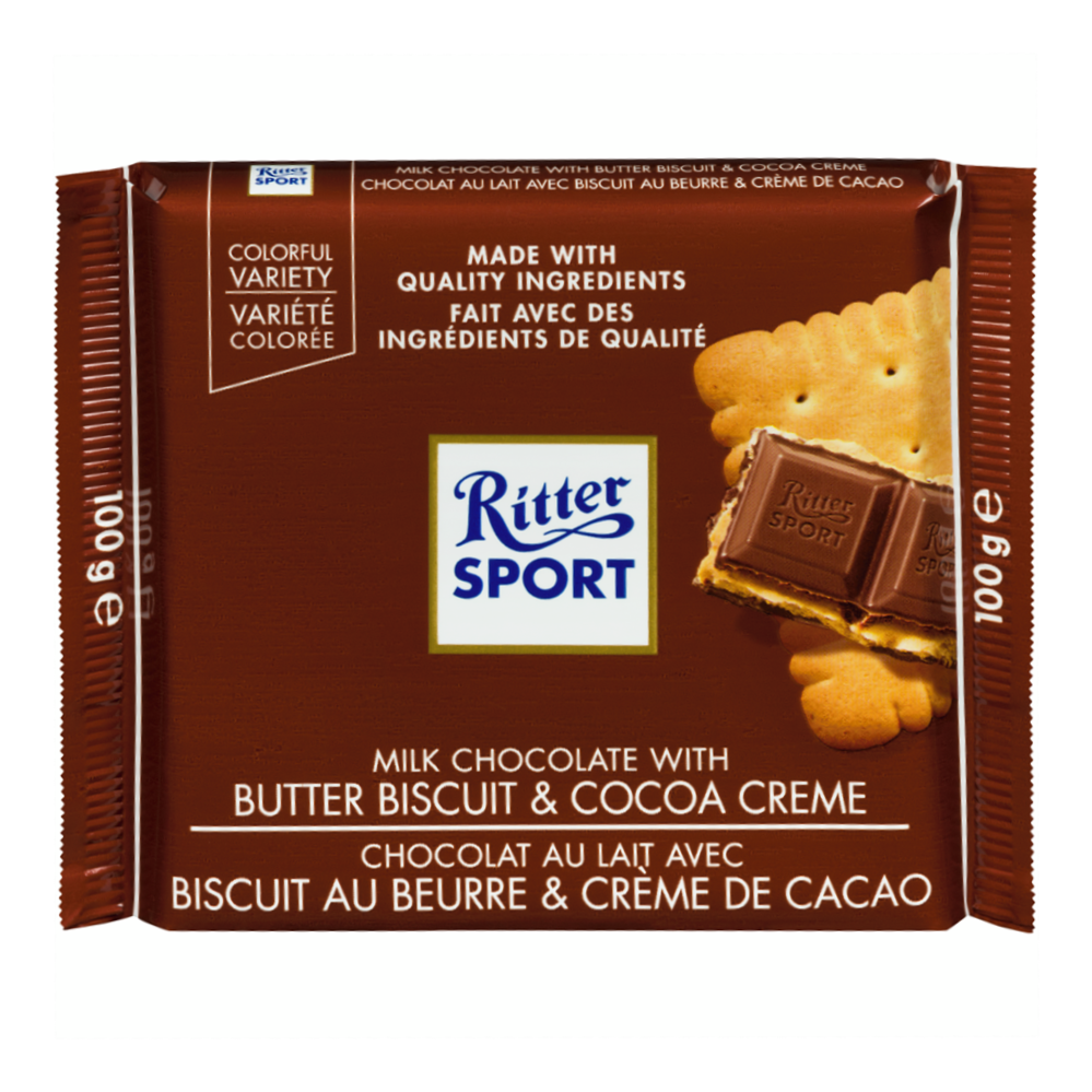 Ritter Sport Milk Chocolate with Butter Biscuit & Cocoa Creme Bar, 100g/3.5 oz. Bar {Imported from Canada}