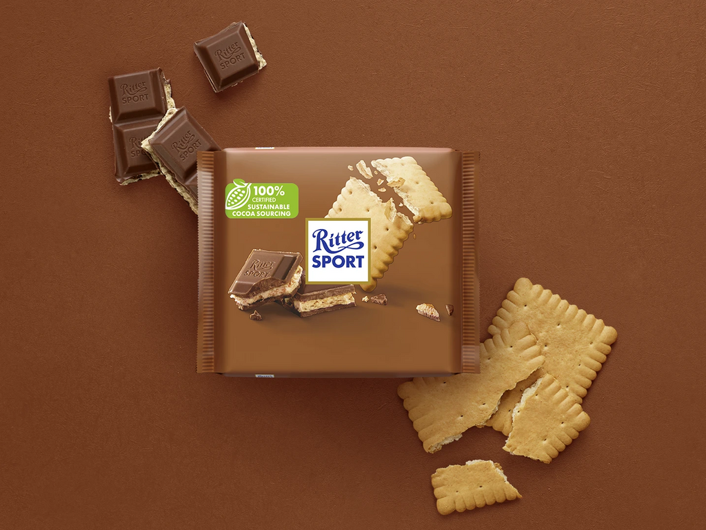 Ritter Sport Milk Chocolate with Butter Biscuit & Cocoa Creme Bar, 100g/3.5 oz. Bar {Imported from Canada}