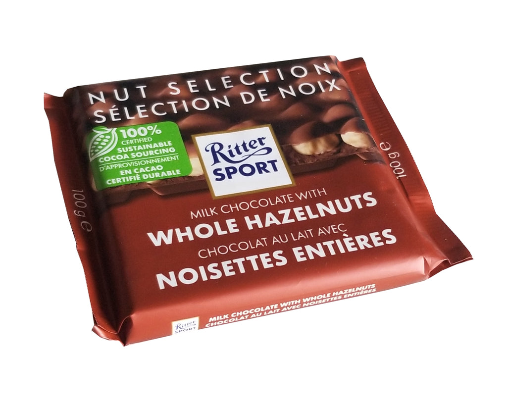 Ritter Sport Nut Selection Milk Chocolate with Whole Hazelnuts Bar, 100g/3.5 oz. Bar {Imported from Canada}