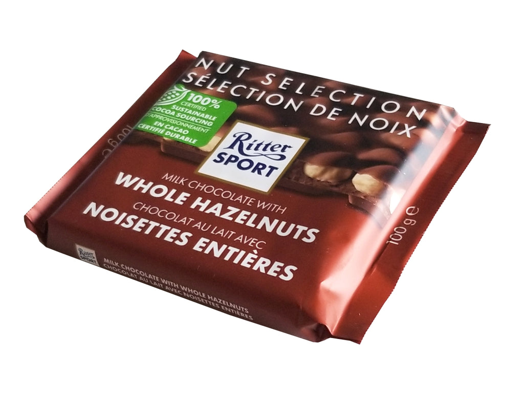 Ritter Sport Nut Selection Milk Chocolate with Whole Hazelnuts Bar, 100g/3.5 oz. Bar {Imported from Canada}