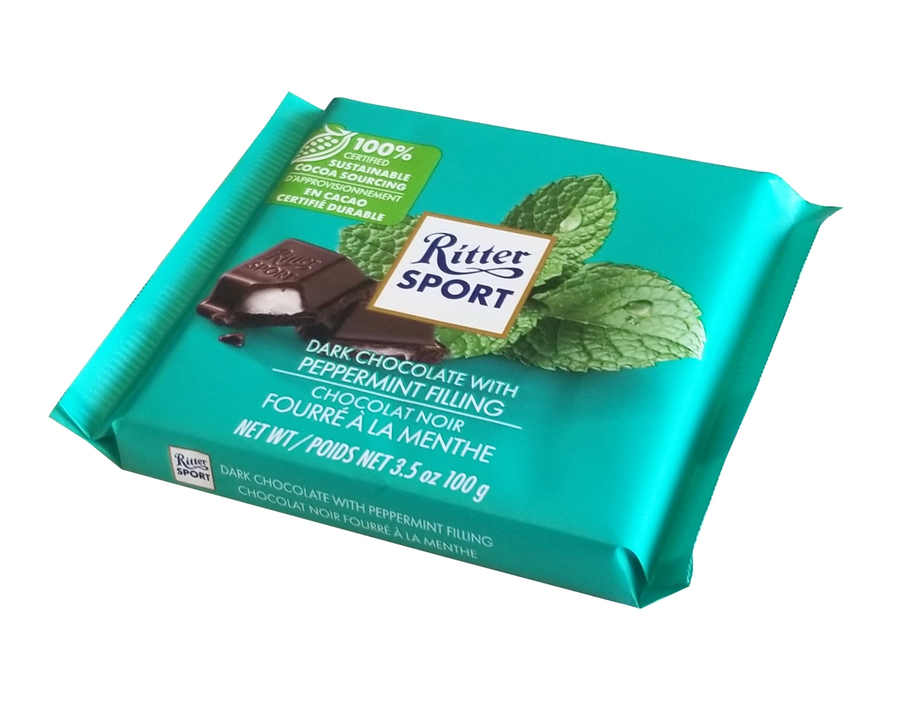 Ritter Sport Dark Chocolate with Peppermint Filling Bar, 100g/3.5 oz.