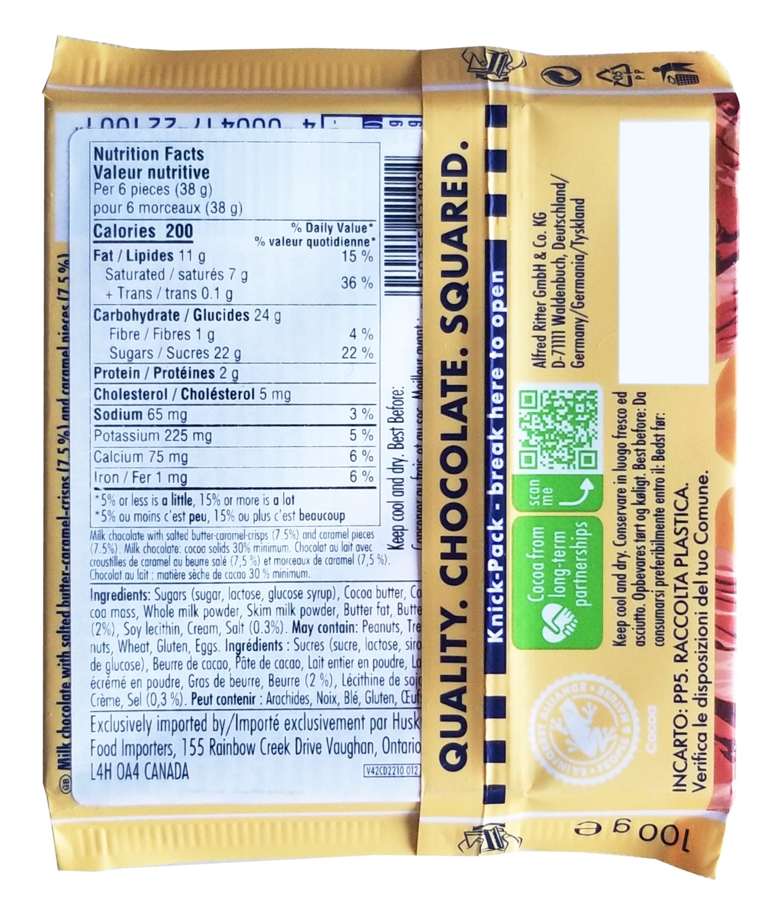 Ritter Sport Taste the World Milk Chocolate Salted Caramel Bar, 100g/3.5 oz. Bar {Imported from Canada}