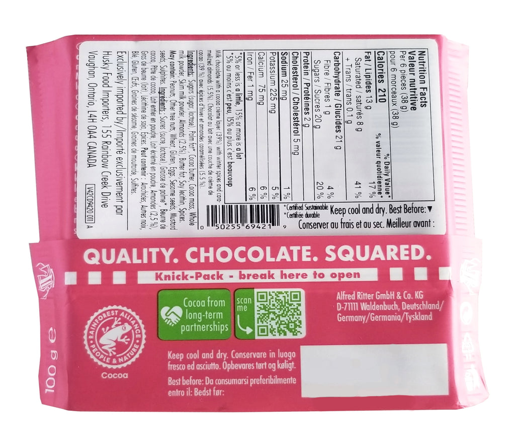 Ritter Sport Milk Chocolate Bar, Crunchy Creamy Winter Flavor, 100g/3.5 oz. Bar {Imported from Canada}