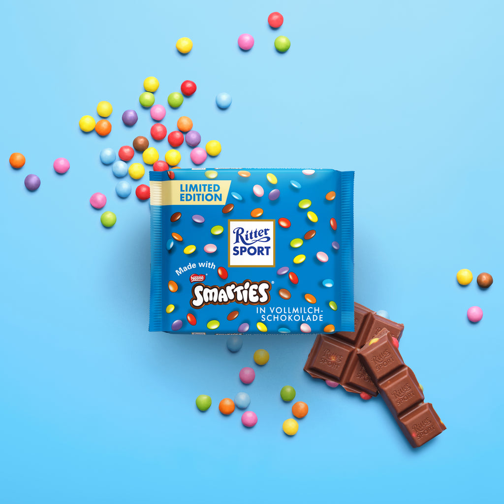 Ritter Sport Made with Smarties Milk Chocolate Bar, 100g/3.5 oz.