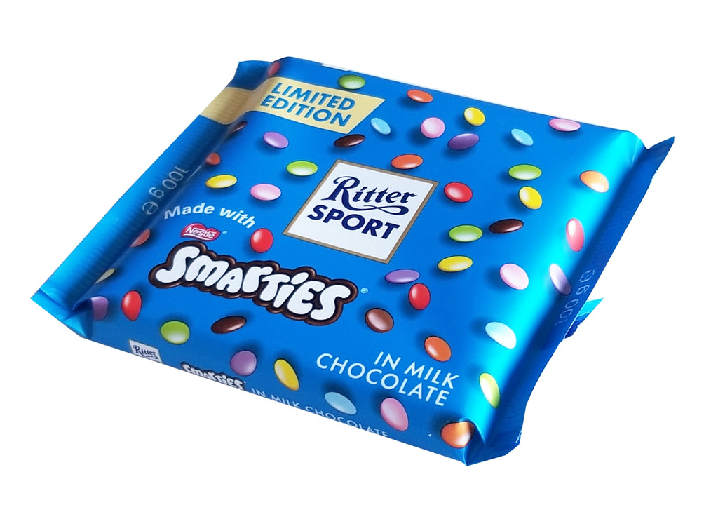 Ritter Sport Made with Smarties Milk Chocolate Bar, 100g/3.5 oz.