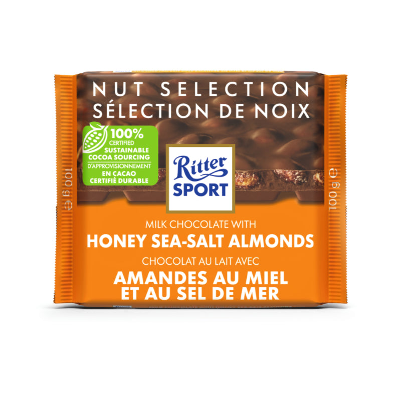 Ritter Sport Nut Selection Milk Chocolate Honey Sea-Salt Almonds Bar, 100g/3.5 oz. Bar