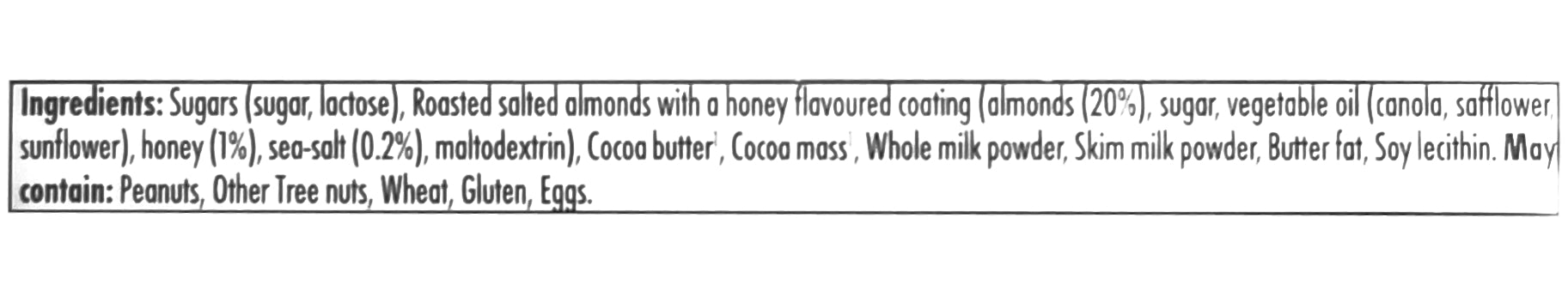 Ritter Sport Nut Selection Milk Chocolate Honey Sea-Salt Almonds Bar, 100g/3.5 oz. Bar Ingredients