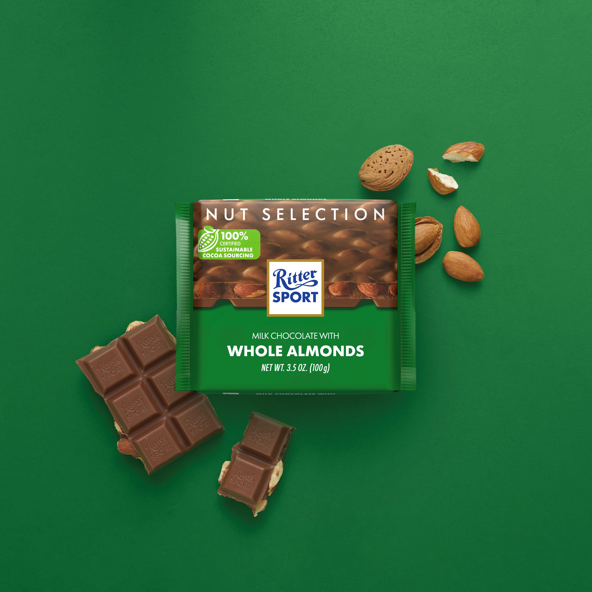 Ritter Sport Nut Selection Milk Chocolate with Whole Almonds Bar, 100g/3.5 oz. Bar {Imported from Canada}