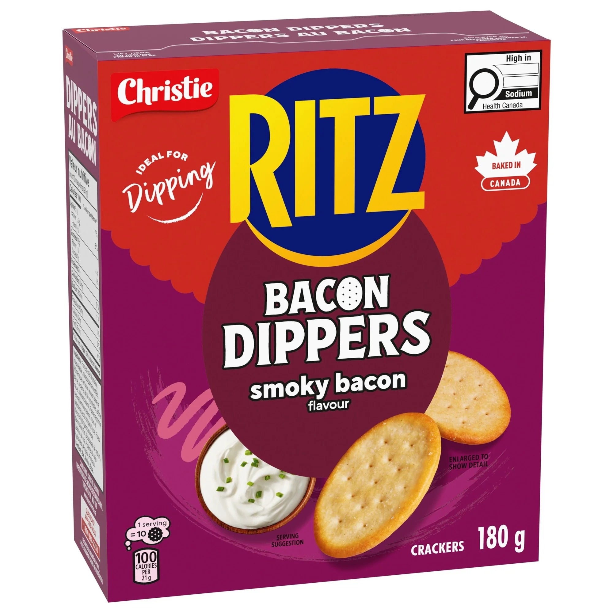 Box of Christie Ritz Bacon Dippers 180g smoky bacon flavor crackers on a white background