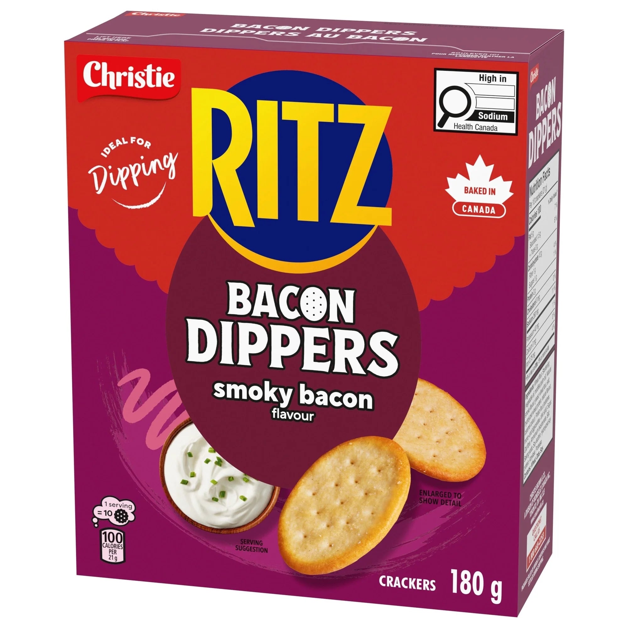 Box of Christie Ritz Bacon Dippers crackers with smoky bacon flavor on a white background