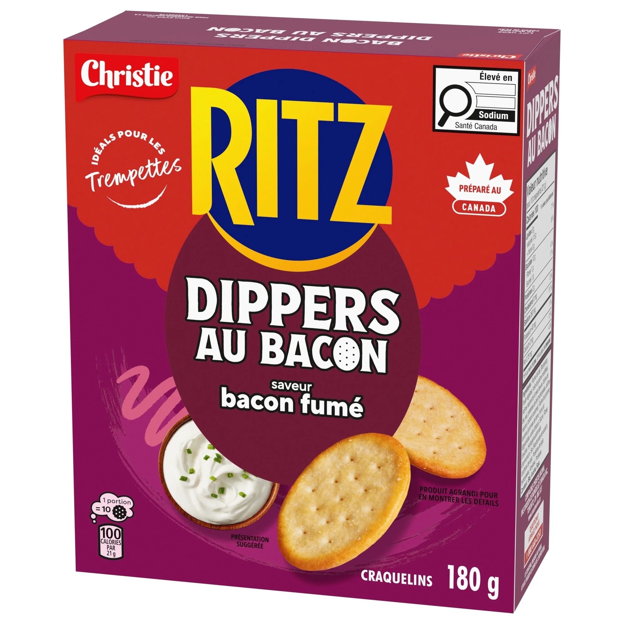 Box of Christie Ritz Dippers Au Bacon crackers 180g on a white background