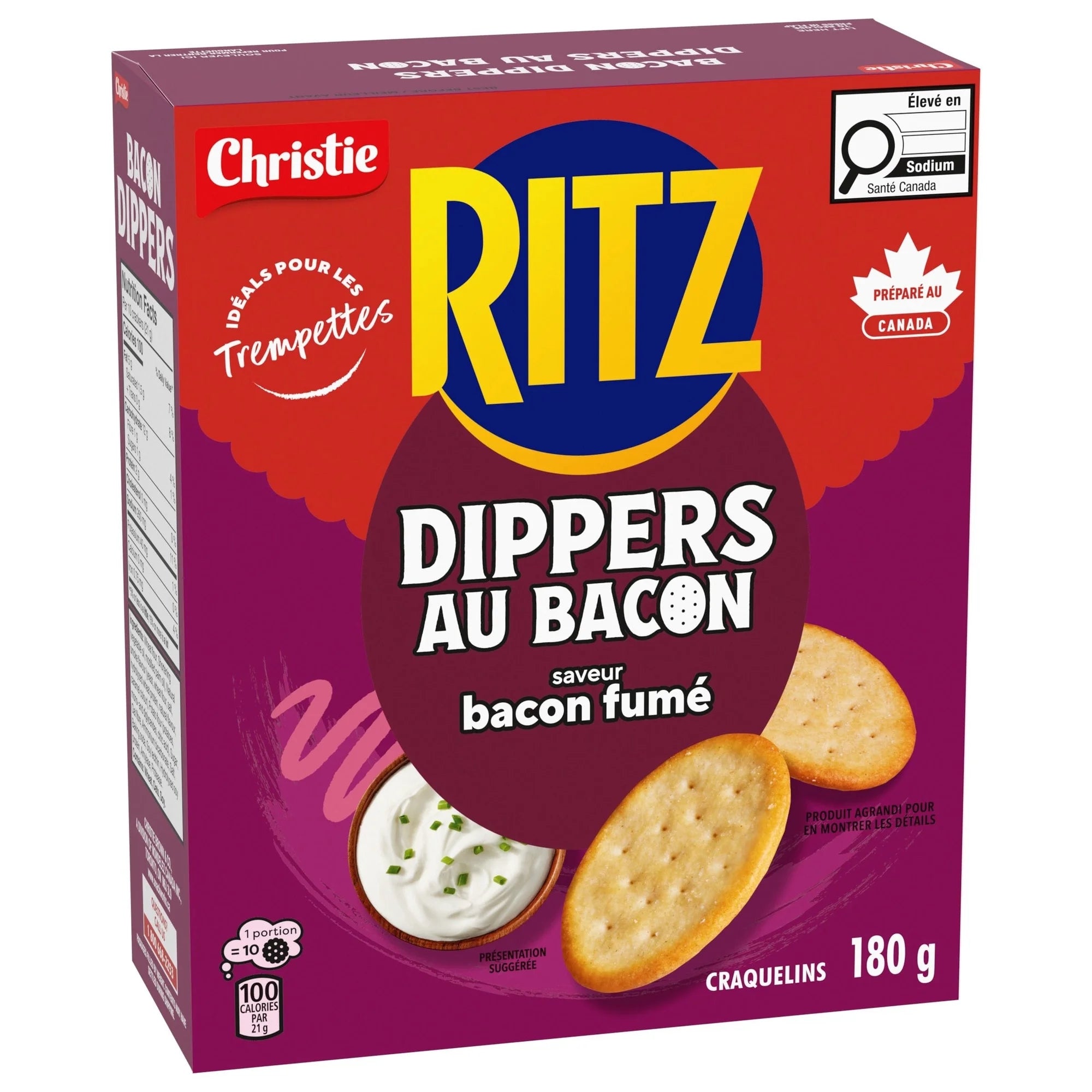 Box of Christie Ritz Dippers Au Bacon crackers on a white background