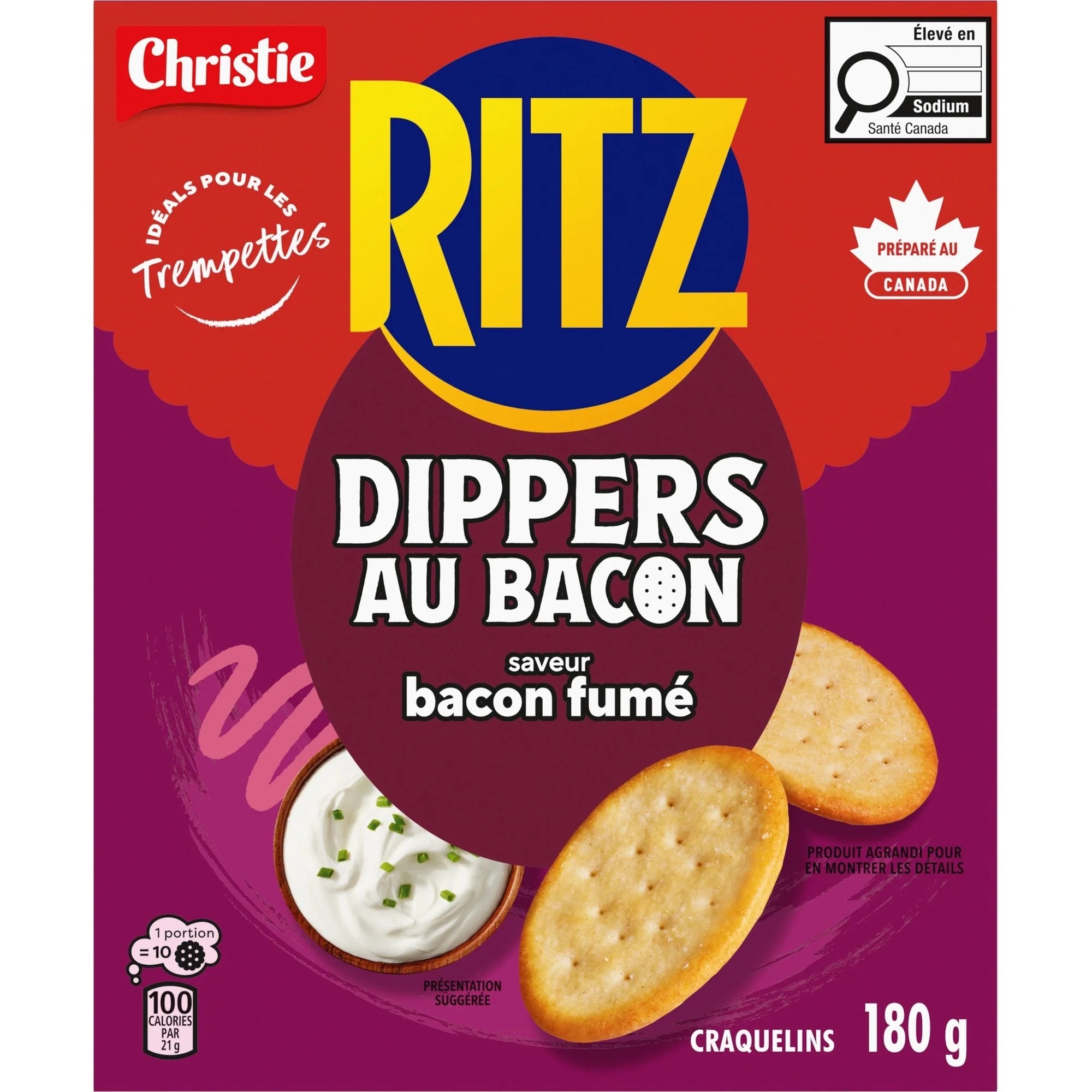 Ritz Dippers Au Bacon packaging with red and purple design
