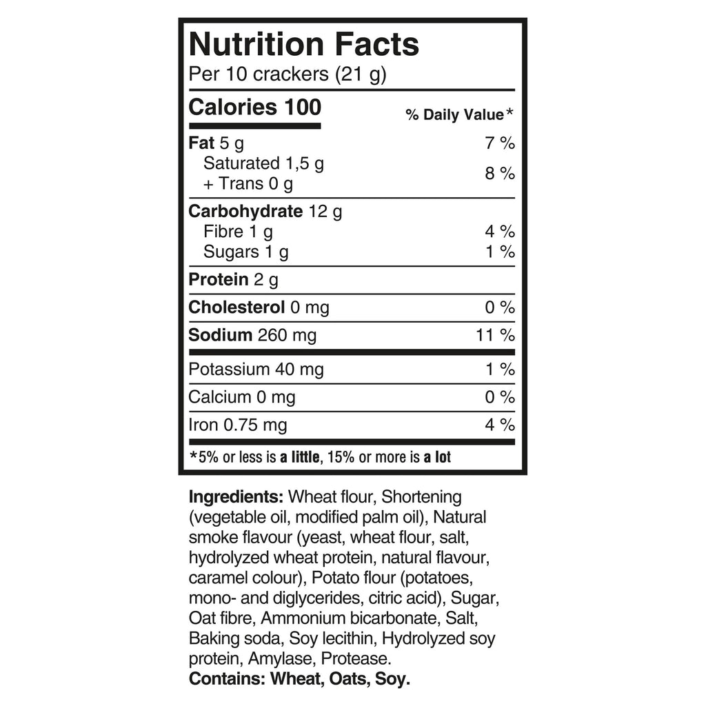 Nutrition Label For Ritz Ritz Bacon Dippers Crackers 180g | Smoky Bacon Flavor