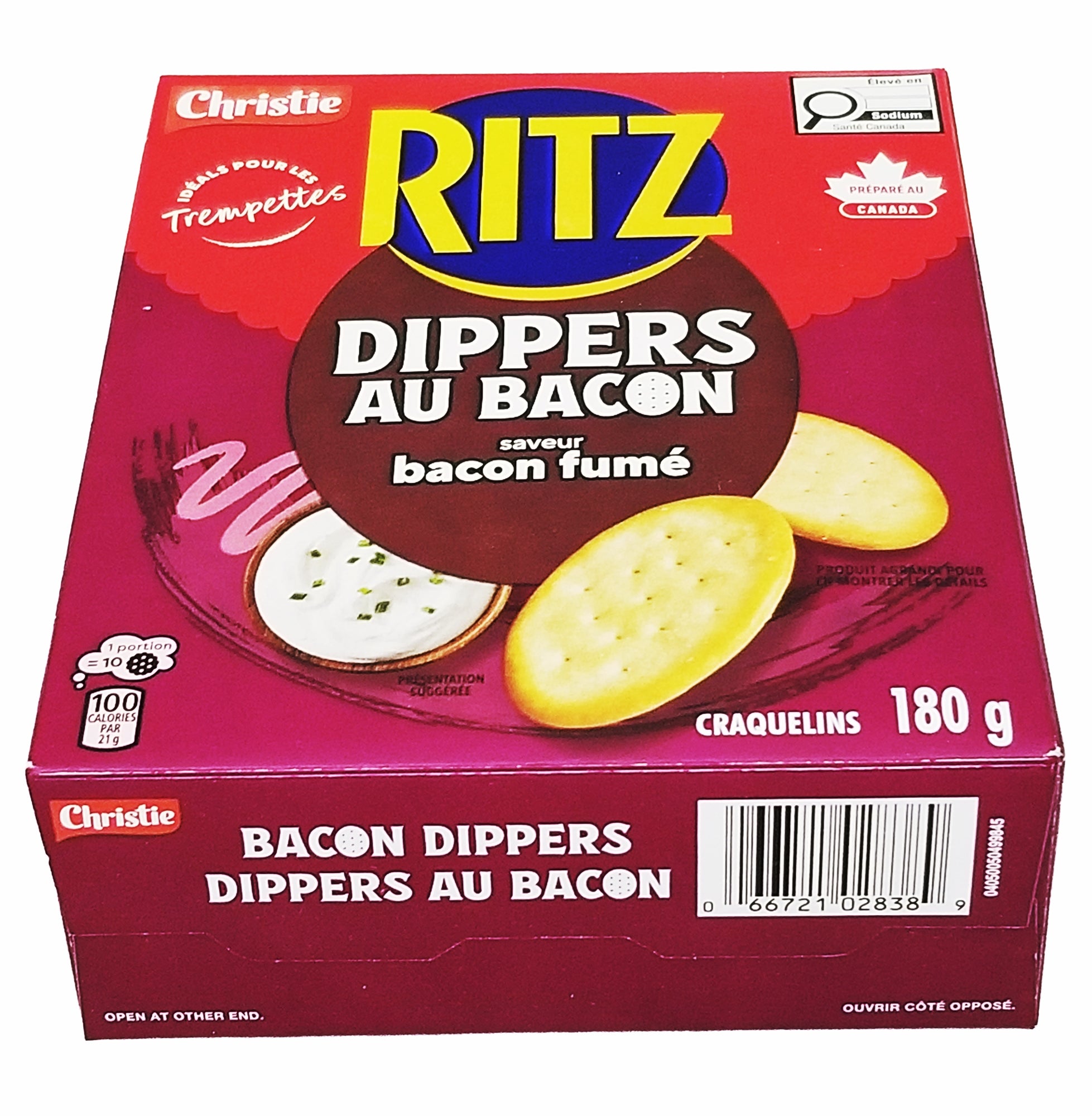 Box of Ritz Dippers Au Bacon 180g with red background