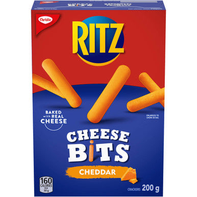 Ritz Cheese Bits Cheddar Flavoured Crackers, 200g/7 oz. Box Front
