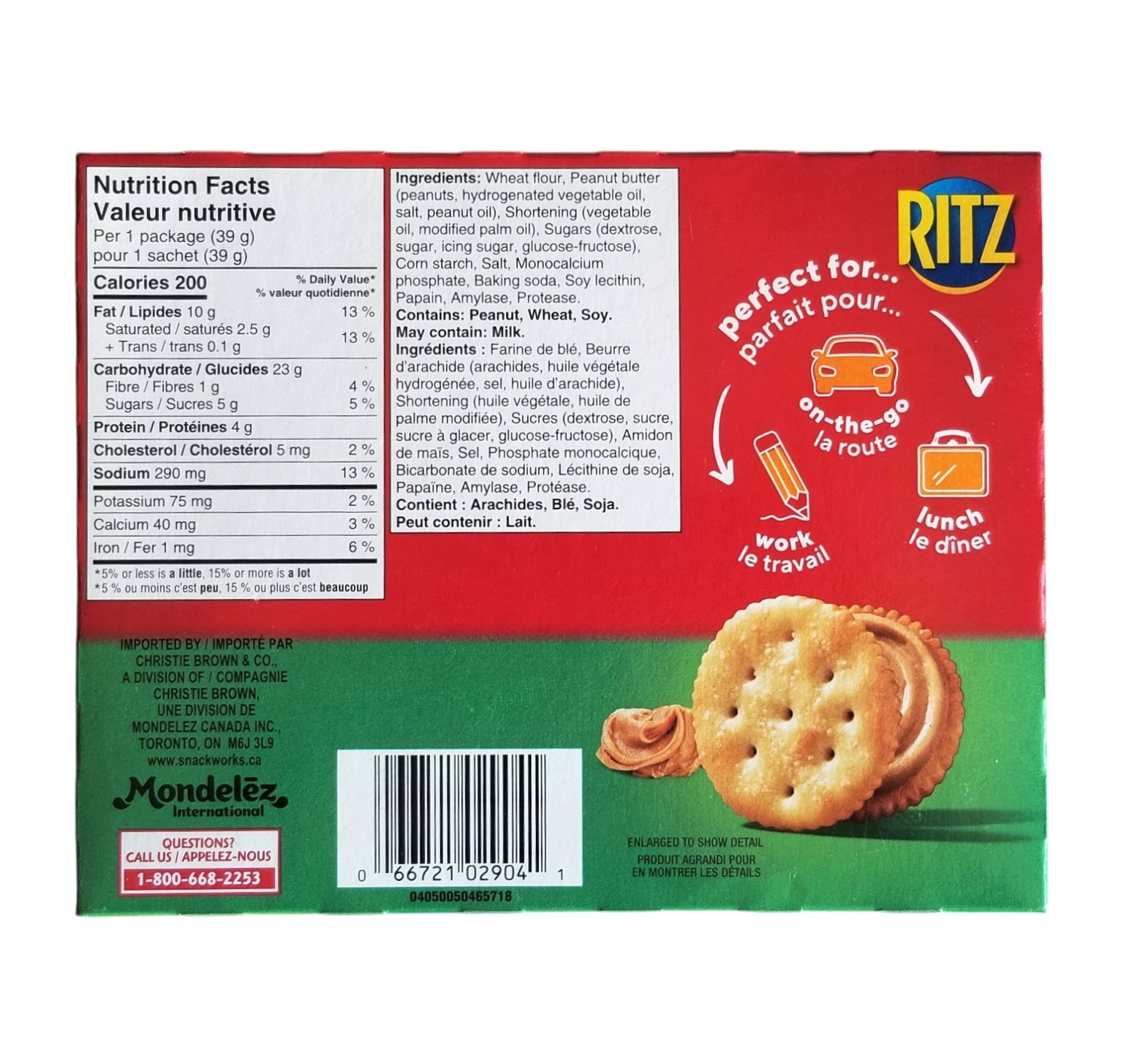 Ritz Snackwich Peanut Butter Crackers  back upc