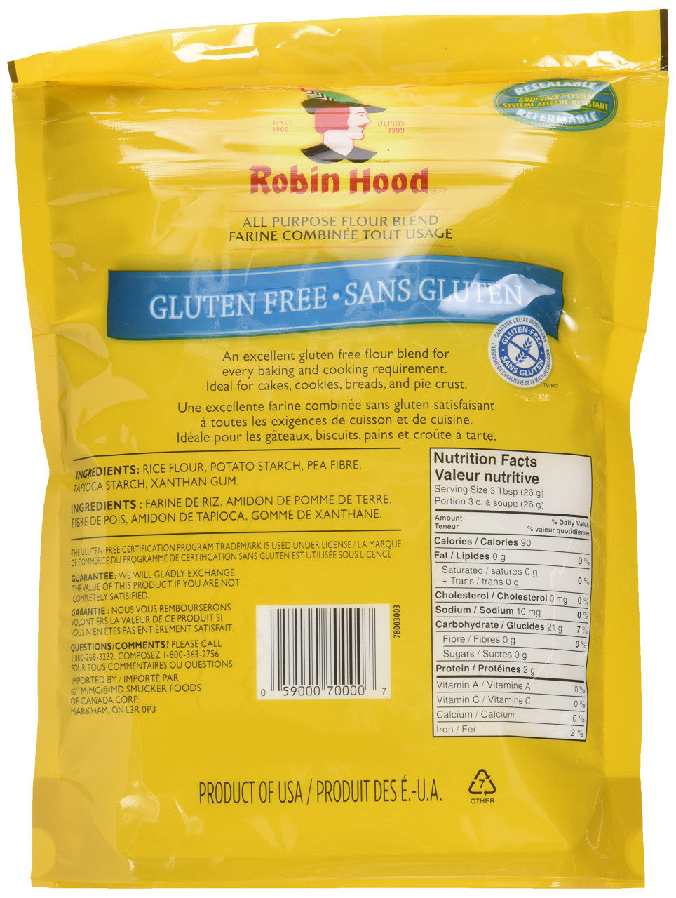 Robin Hood Gluten Free All Purpose Flour Blend Back