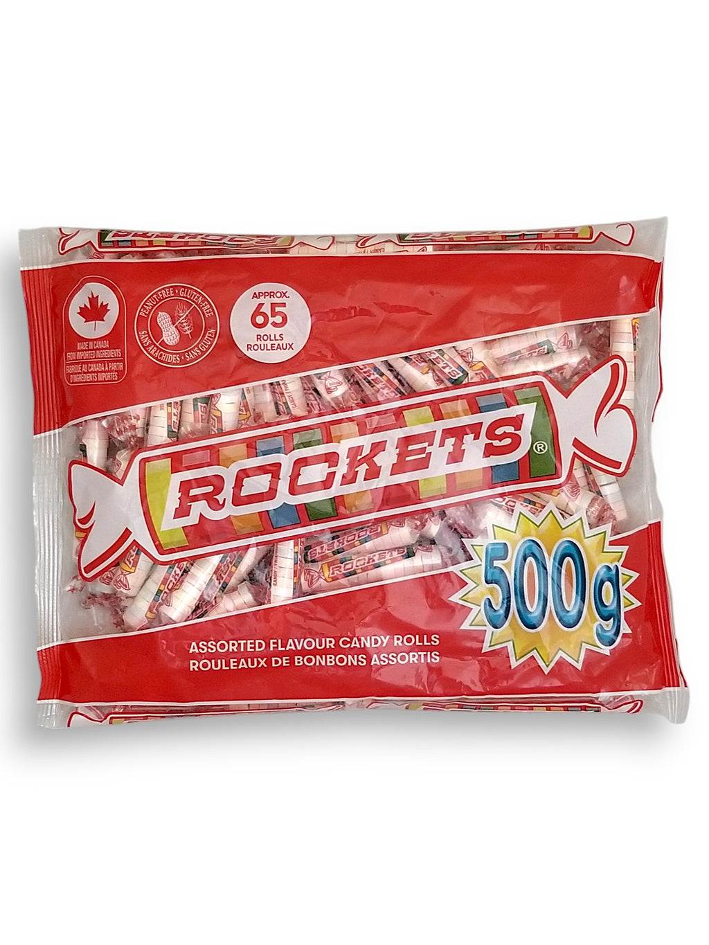 Front of Rockets Candy Rolls, 65 Rolls, 500g/1.1 lbs., Bag