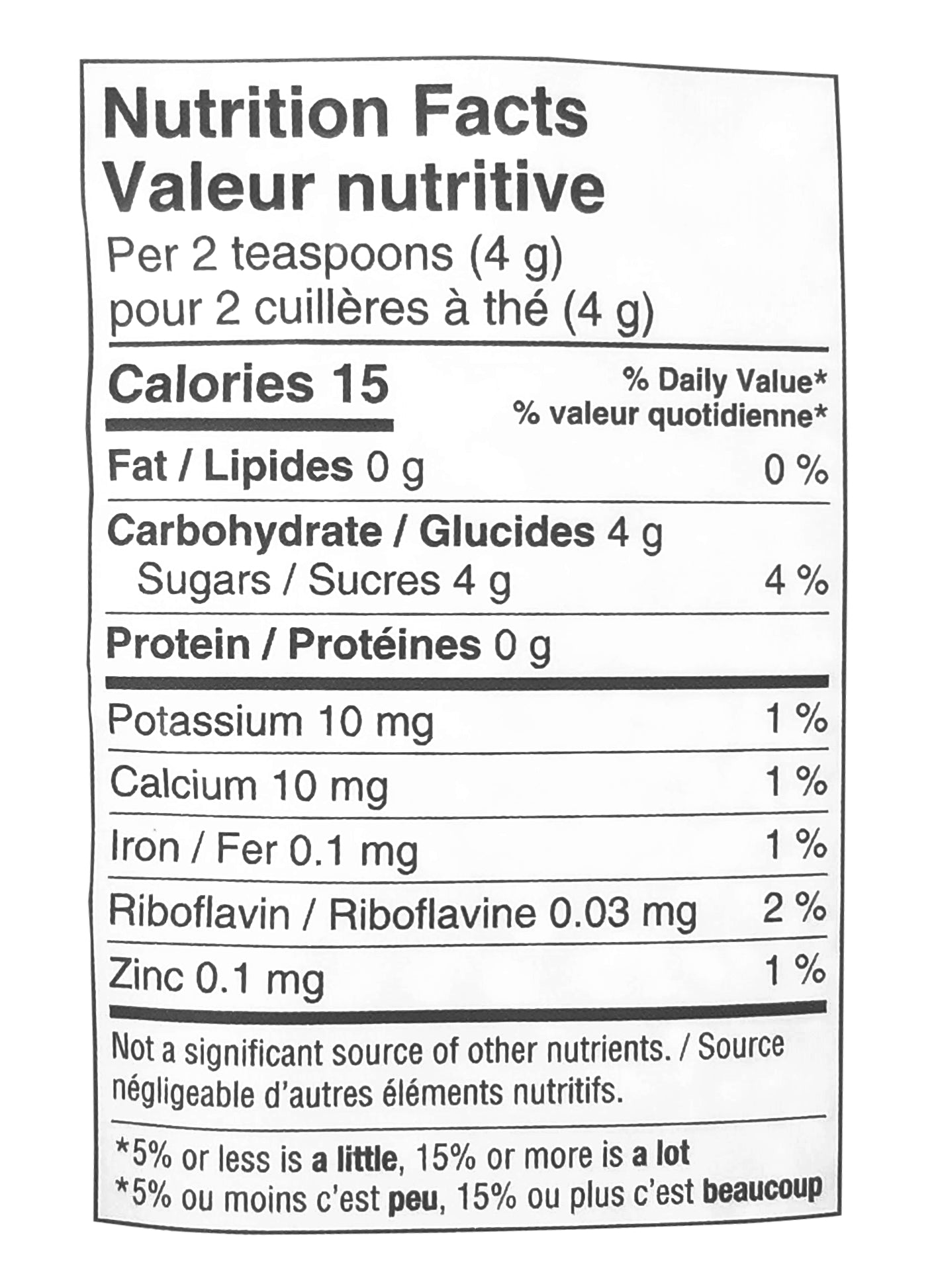Rogers Maple Crunch nutrition facts label