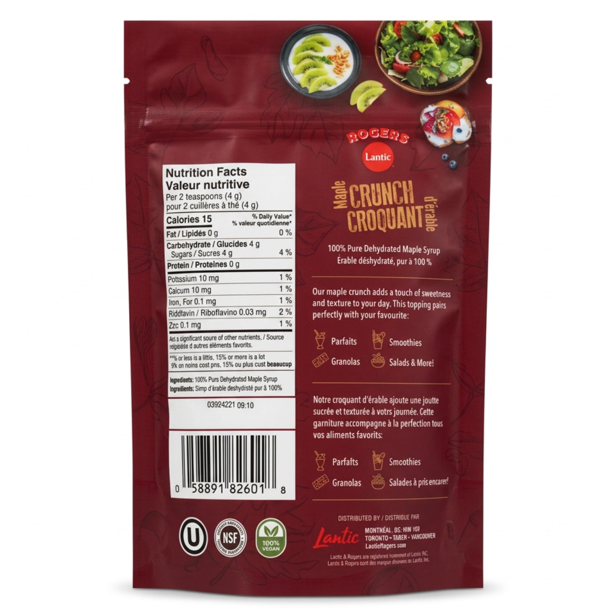 Rogers 100% Pure Maple Crunch 170 g (6 oz) package back