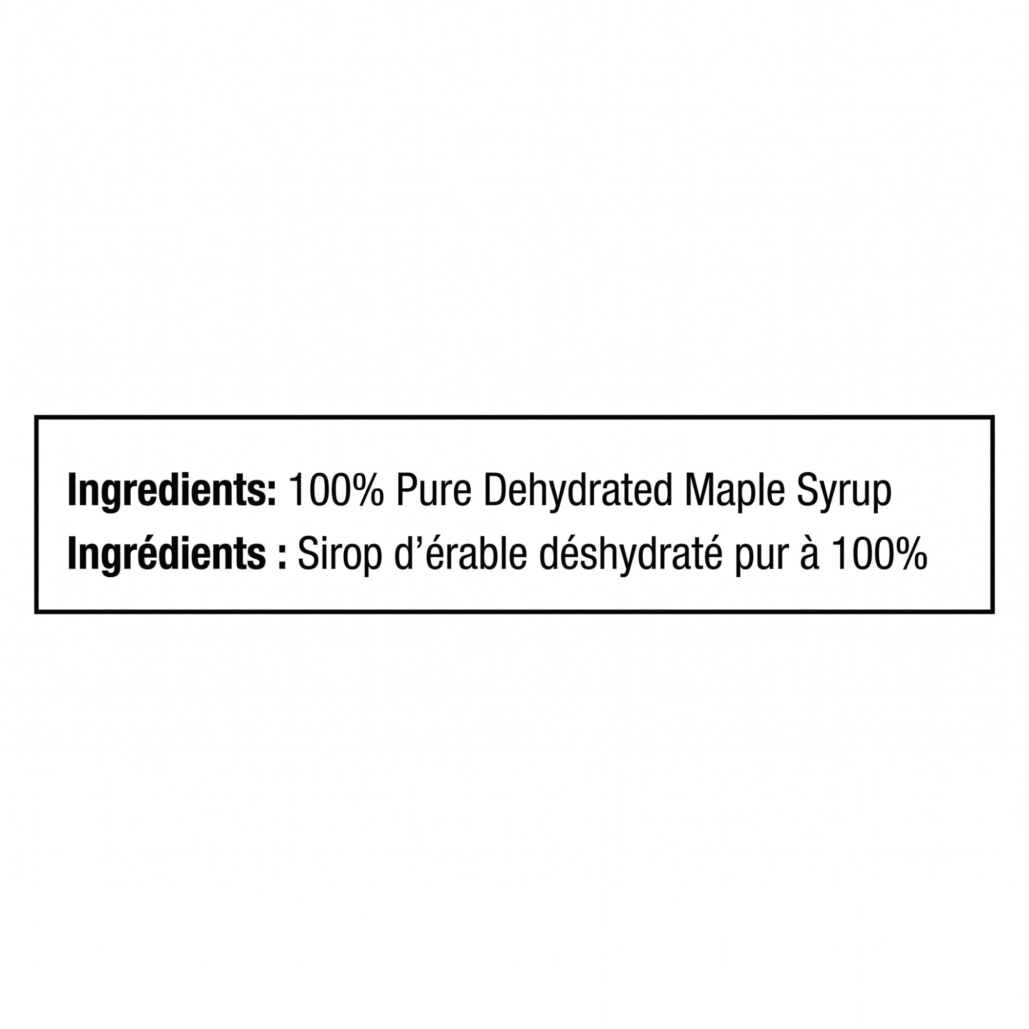 Rogers 100% Pure Maple Crunch ingredients label for dehydrated maple syrup topping
