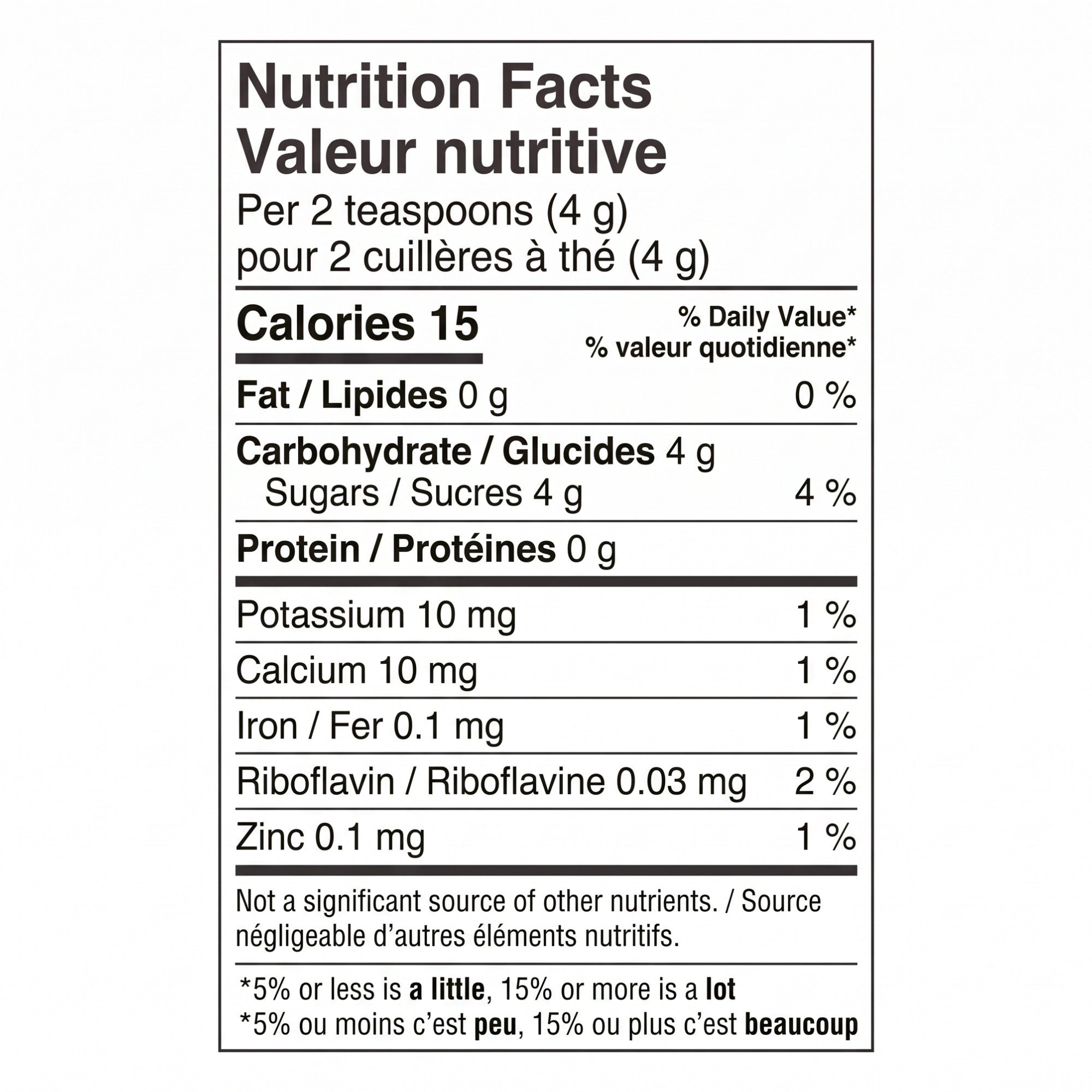 Rogers Maple Crunch nutrition facts label, 170 g (6 oz) bag