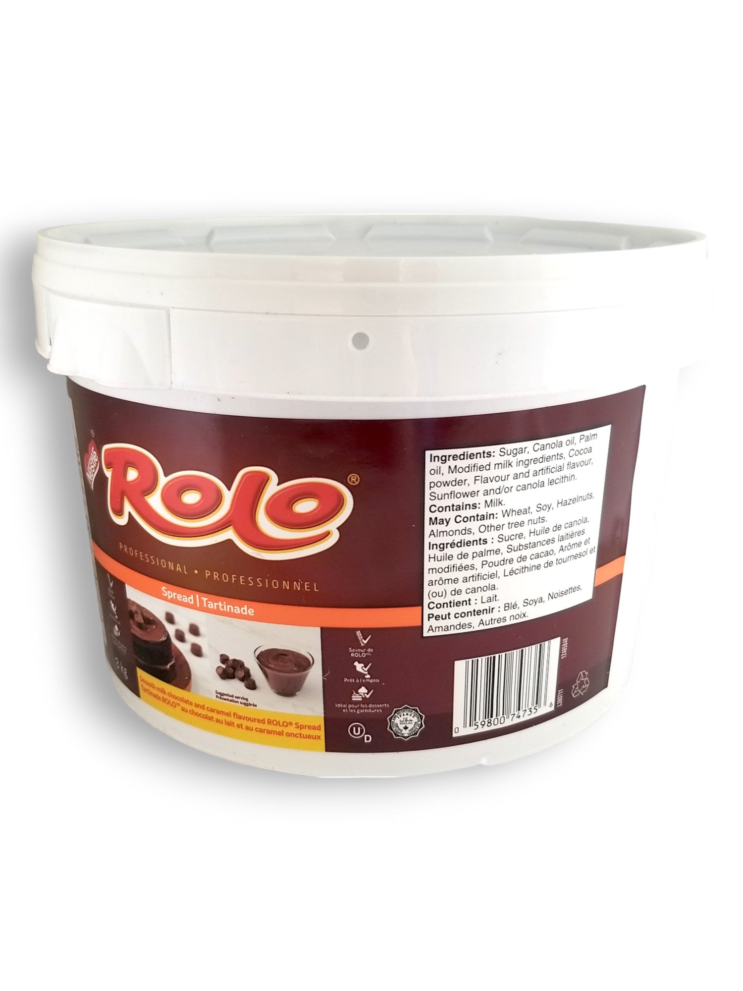 Rolo Spread 3kg, side of pail.