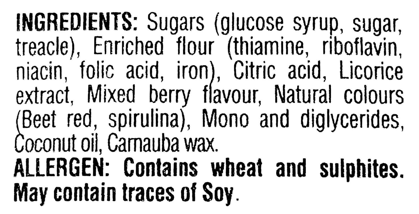 Roo's Australian All Natural Soft Licorice, Mixed Berry Flavor, 120g, ingredients label.