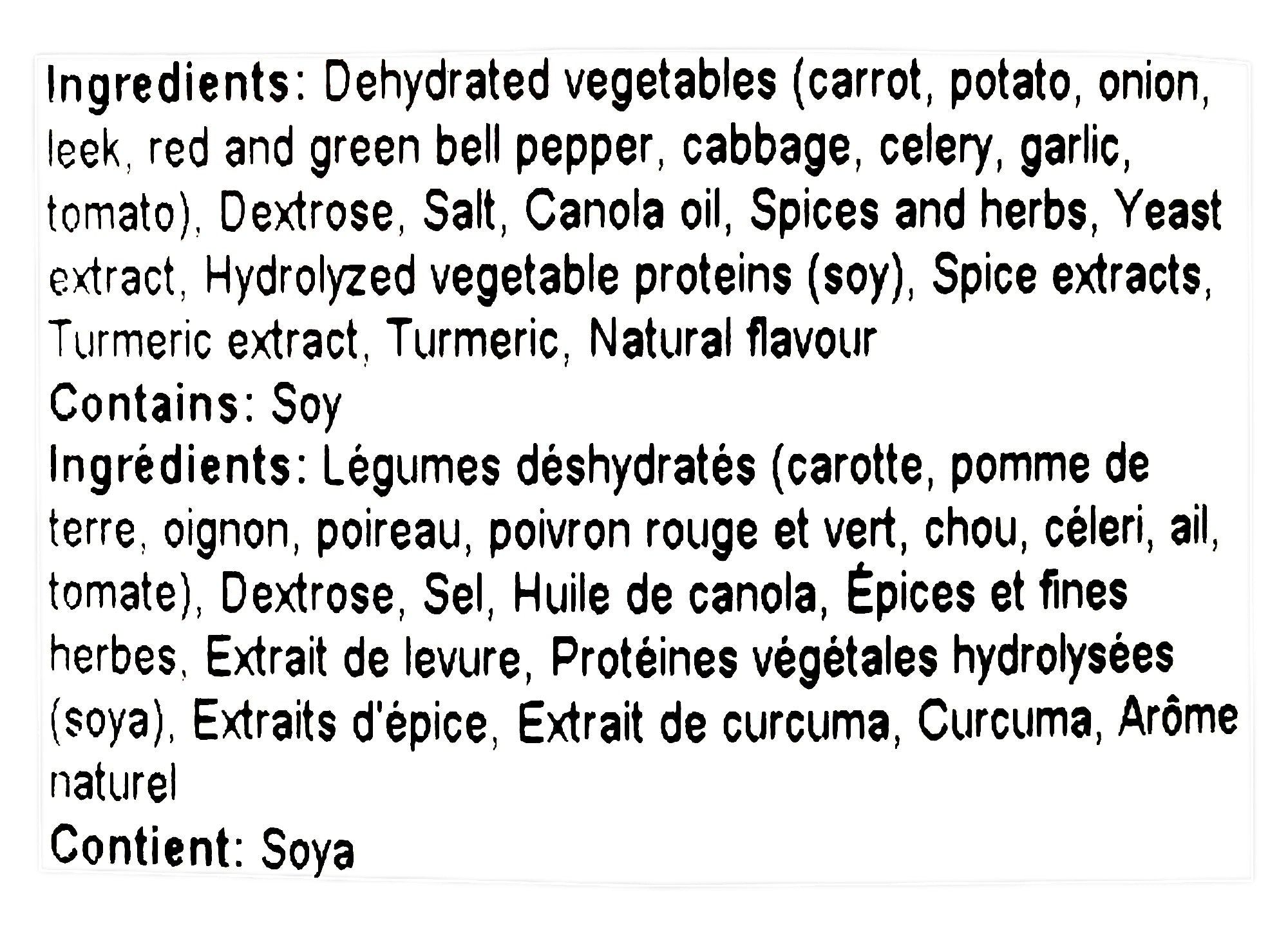 Rose Hill Vegetable Rice Spice, 750g/26.5 oz., Shaker, ingredients label.