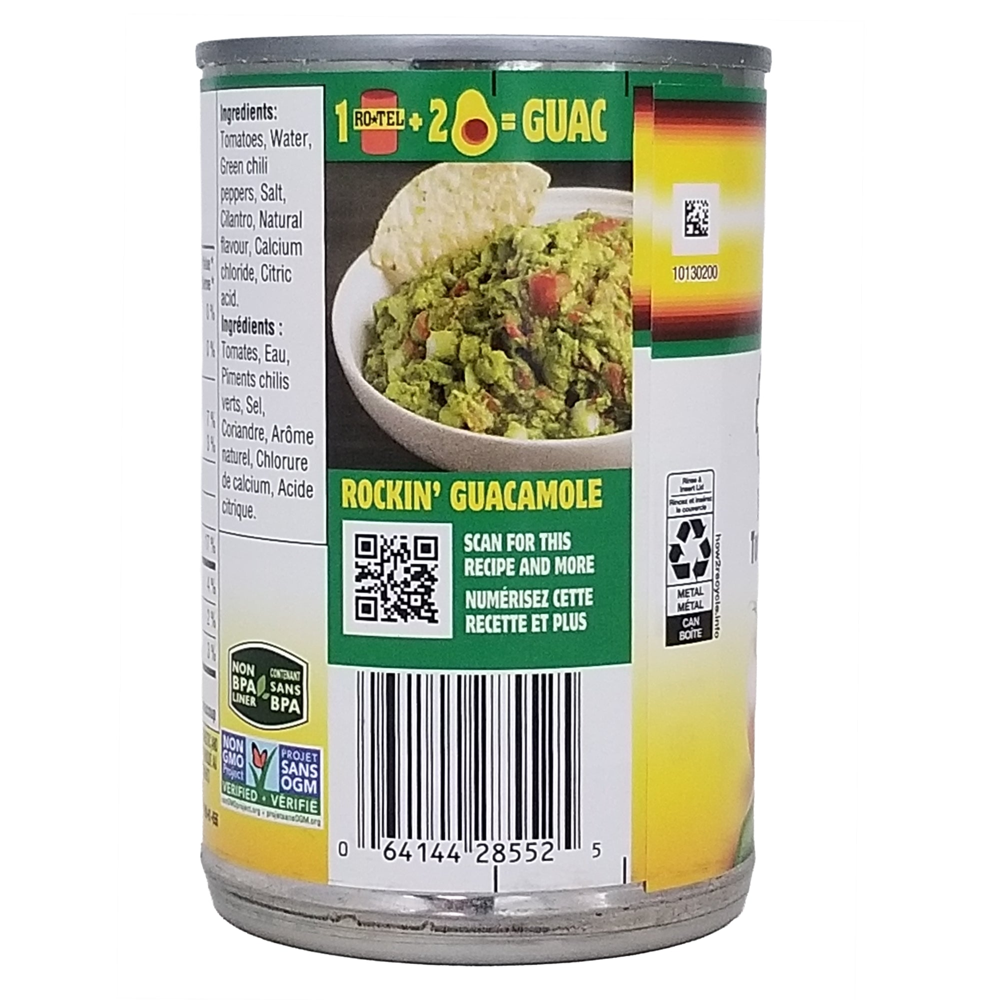 Can of Rotel Medium Diced Tomatoes & Green Chilies Salsa 284ml with label and ingredients list on a white background