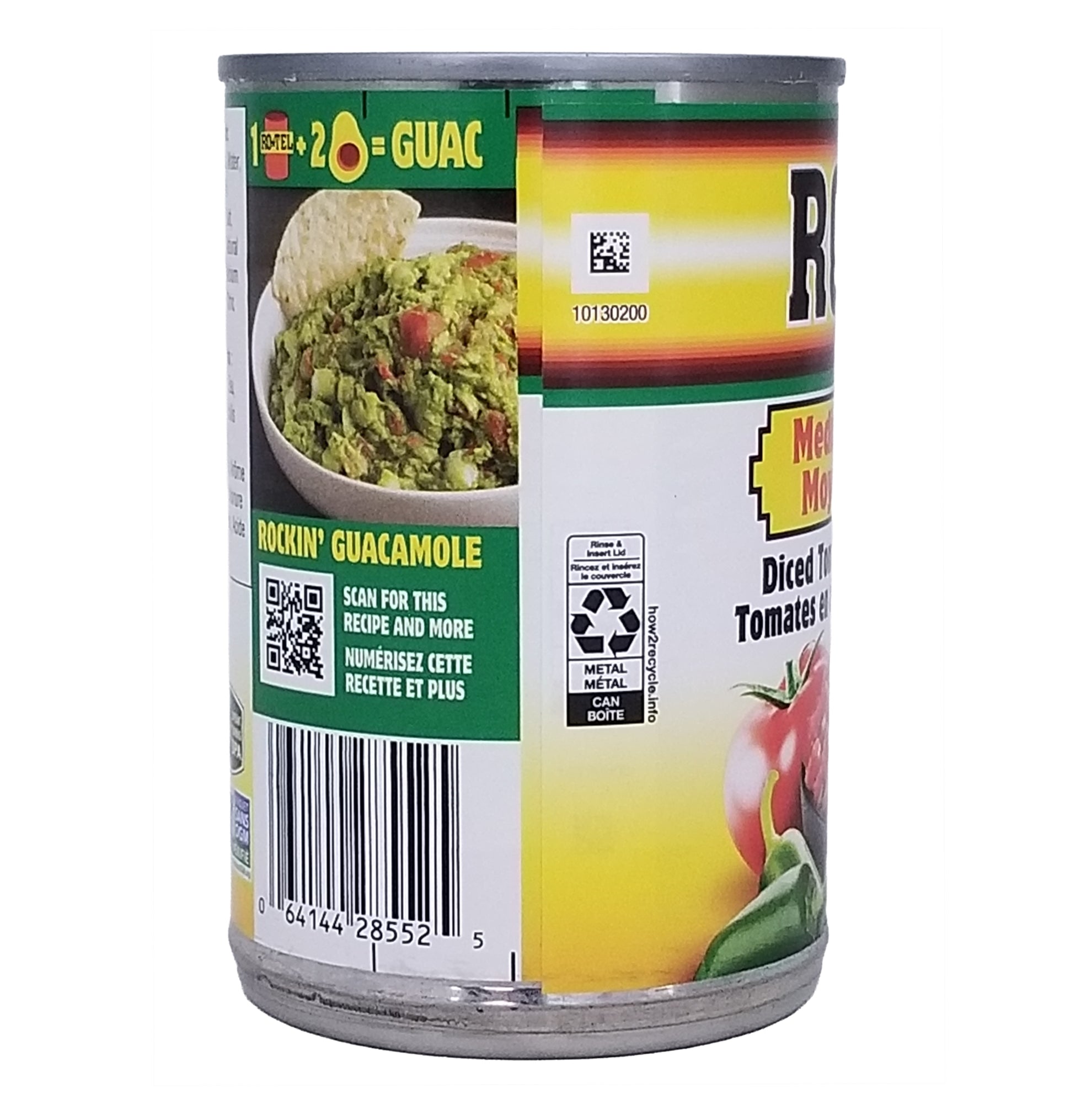 Can of Rotel Medium Diced Tomatoes & Green Chilies Salsa 284ml with colorful label on a white background