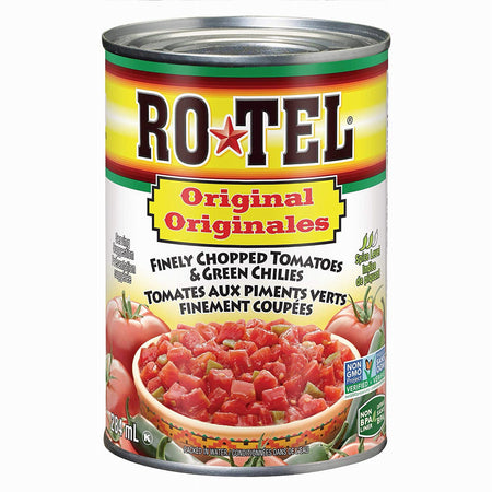 Can of Rotel Original Diced Tomatoes & Green Chilies Salsa 284ml on a white background