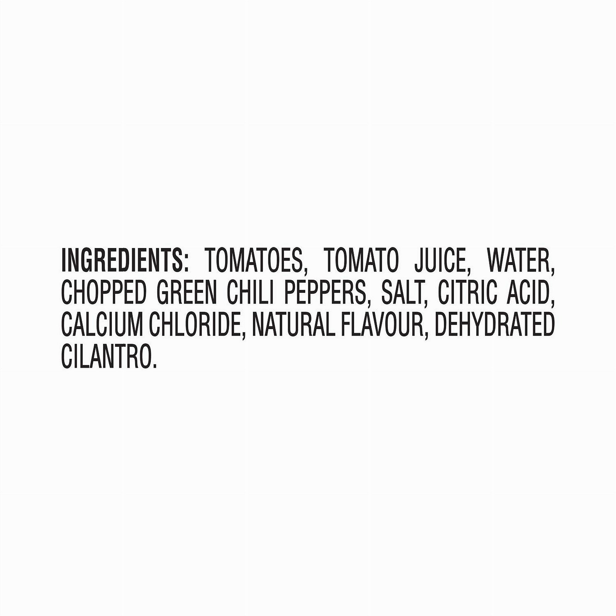 List of ingredients for Rotel Original Diced Tomatoes & Green Chilies Salsa 284ml on a white background on a white background