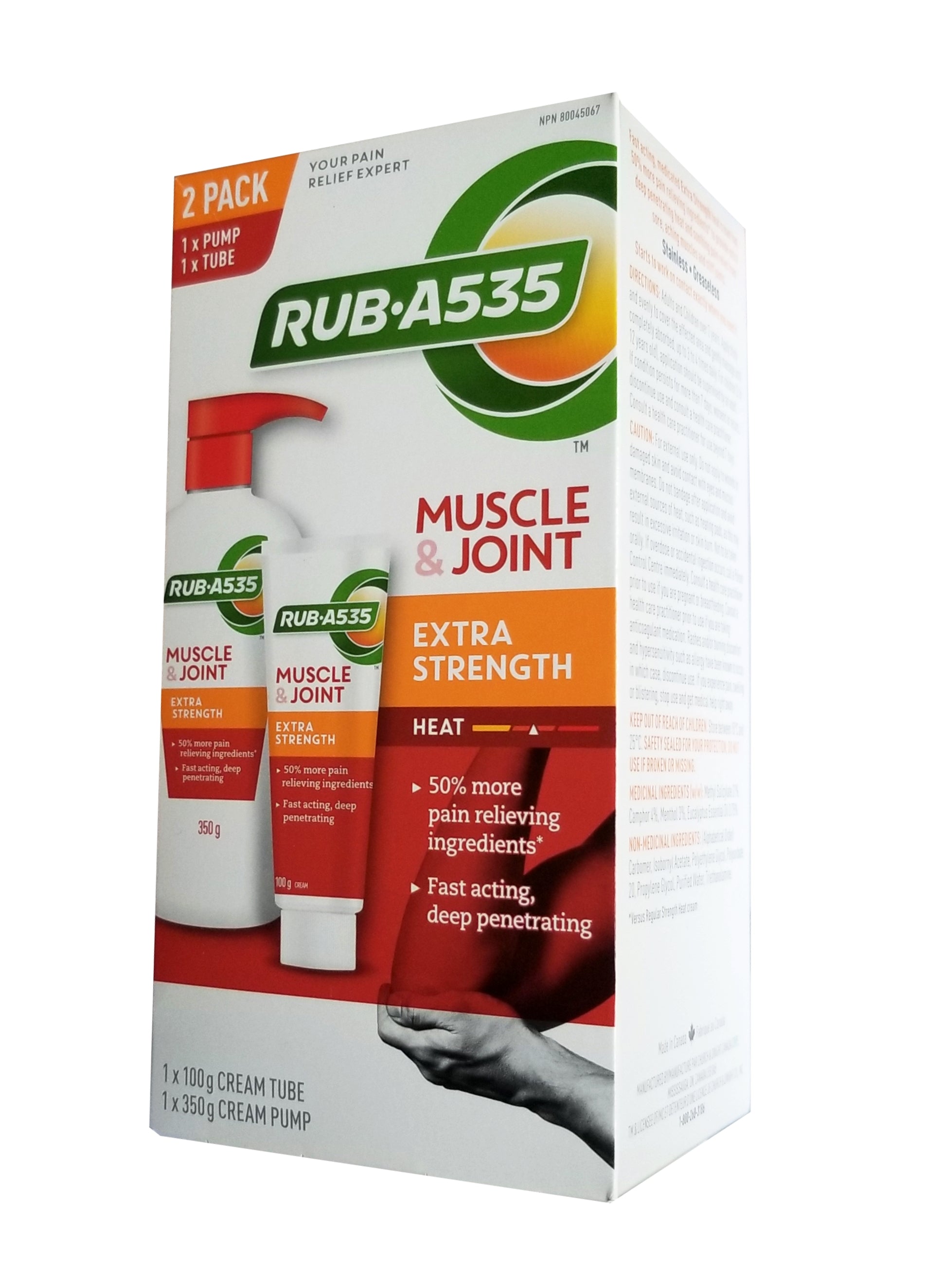 Rub-A535 Muscle & Joint Extra Strength Cream, 2pk Value Pack, 1x350ml Pump, 1x100g