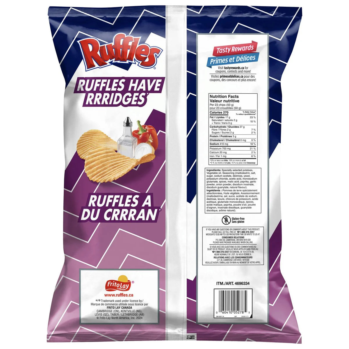 Lay's Ruffles All Dressed Party Size, 612g/21.6 oz. - Back Of Bag