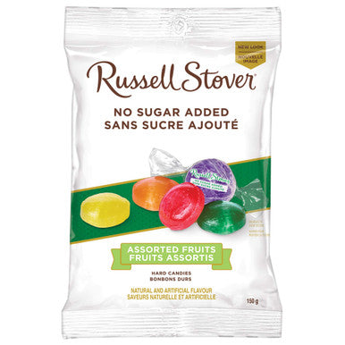 Russell Stover, Assorted Fruits, No Sugar Added Hard Candies, 150g Bag Front
